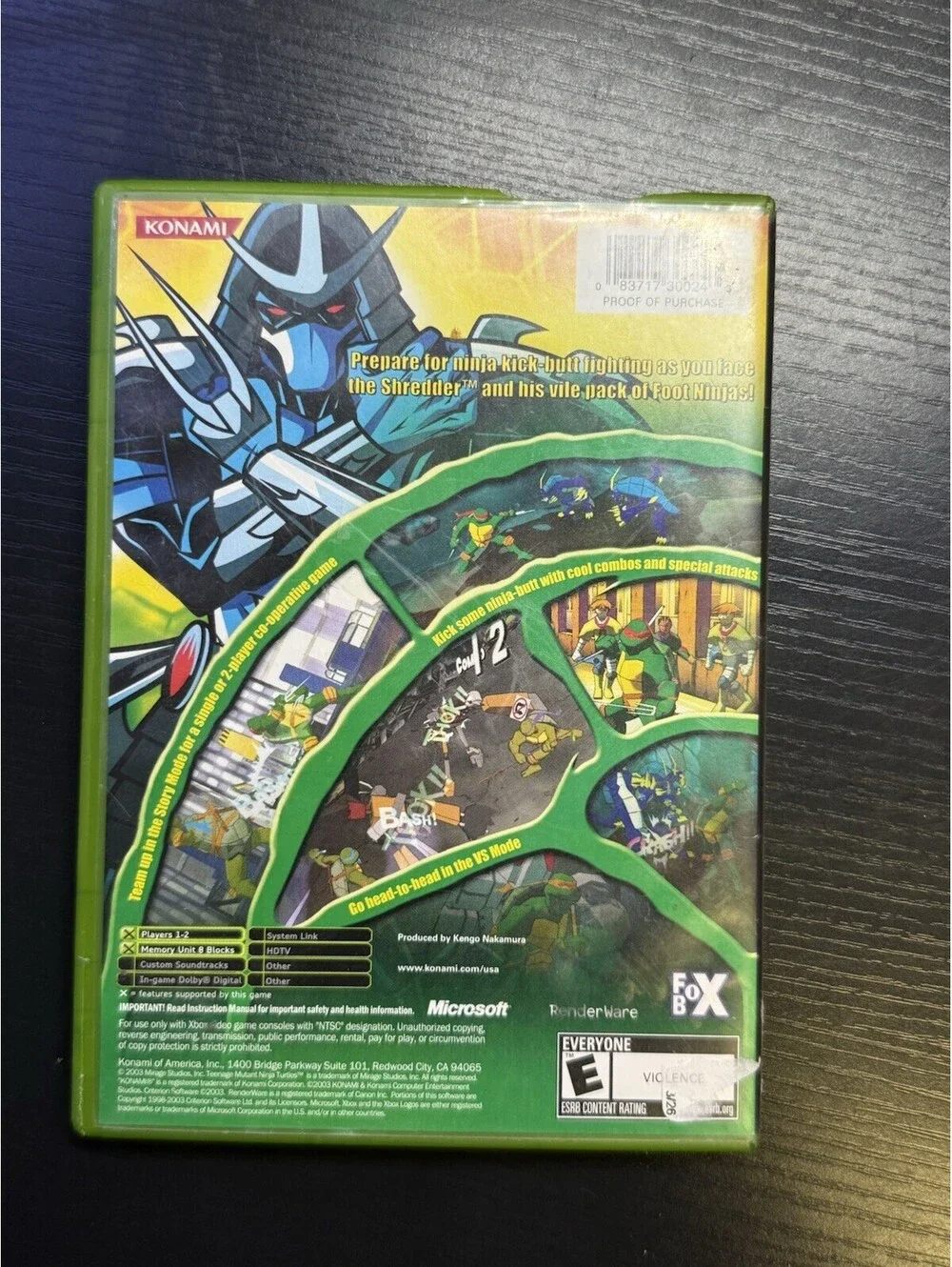 Teenage Mutant Ninja Turtles Original Xbox Game Disc & Case Konami TMNT